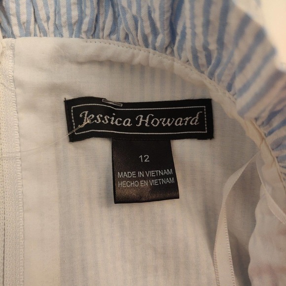Jessica Howard NEW Dress White Blue Pinstripe Sleeveless Ruffle Neck Size 12 - Picture 3 of 7